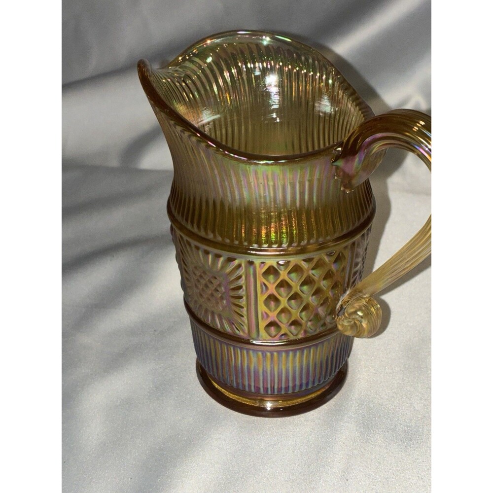 Fenton 95th Anniversary Marigold Carnival Glass Sandwich Pitcher Iridescent 2000